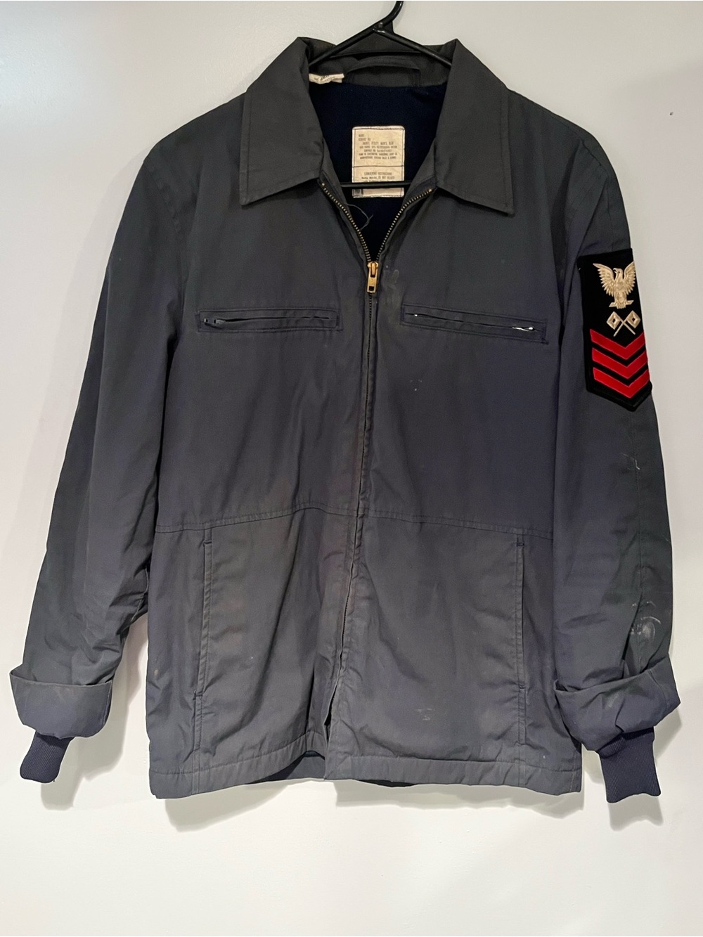 Men's Military-Style Field Jacket in Navy with Sleeve Patch